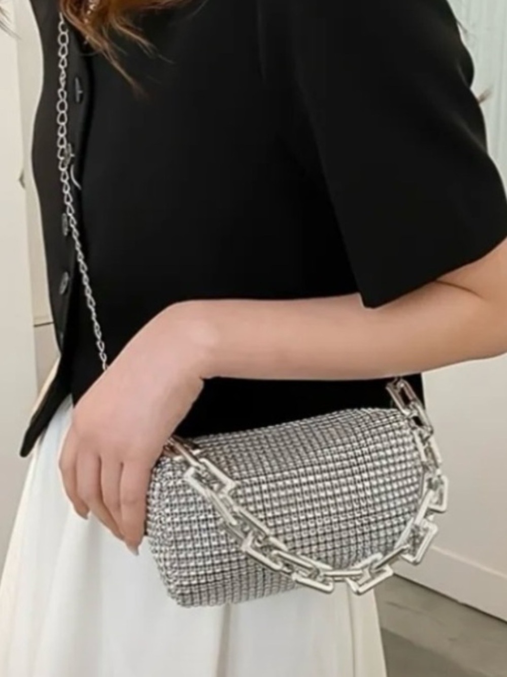 Silver Rhinestone Mesh Petite Bag - Picture 12 of 12